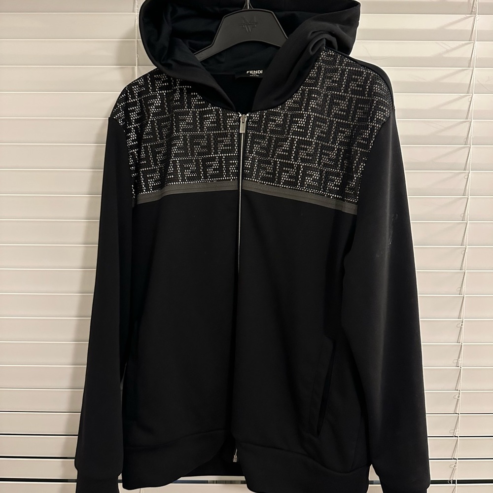 Fendi Reflective Logo Panel Zipped Hoodie